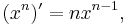 (x^n)'=nx^{n-1},