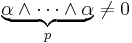 \underset{p}{\underbrace{\alpha\wedge\cdots\wedge\alpha}}\not= 0