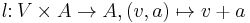 l\colon V \times A \to A, (v, a) \mapsto v %2B a