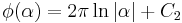 \phi(\alpha)=2\pi \ln|\alpha|%2BC_2\,