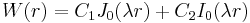 
   W(r) = C_1 J_0(\lambda r) %2B C_2 I_0(\lambda r)
