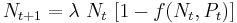  N_{t%2B1} = \lambda \ N_t \ [ 1 - f(N_t, P_t) ]