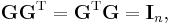 \mathbf{G G}^\mathrm{T} = \mathbf{G}^\mathrm{T} \mathbf{G} = \mathbf{I}_n , \,