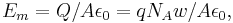 E_m=Q/A\epsilon_0=qN_Aw/A\epsilon_0, \,