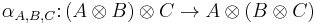 \alpha_{A,B,C} \colon (A\otimes B)\otimes C \rightarrow A\otimes(B\otimes C)