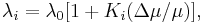 \ \lambda_i=\lambda_0[1%2BK_i(\Delta\mu/\mu)],