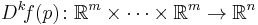 D^k\!f(p)\colon \mathbb{R}^m\times\cdots\times\mathbb{R}^m \to \mathbb{R}^n