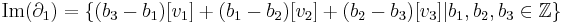 \mathrm{Im}(\partial_1) = \{(b_3-b_1)[v_1] %2B (b_1-b_2)[v_2] %2B (b_2-b_3)[v_3] | b_1,b_2,b_3\in \mathbb{Z}\}