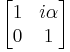 \left[ \begin{matrix} 1 & i \alpha \\ 0 & 1 \end{matrix} \right] 
