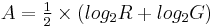 \textstyle{A=\frac12 \times (log_2 R %2B log_2 G)}