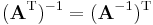 (\mathbf{A}^\mathrm{T})^{-1} = (\mathbf{A}^{-1})^\mathrm{T} \,