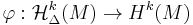 \varphi:\mathcal H_\Delta^k(M)\rightarrow H^k(M)