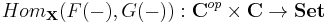 Hom_{\mathbf{X}}(F(-), G(-))�: \mathbf{C}^{op} \times \mathbf{C} \to \mathbf{Set}