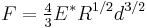 
  F=\tfrac{4}{3}E^*R^{1/2}d^{3/2}
 