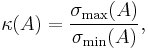  \kappa(A) = \frac{\sigma_{\max}(A)}{\sigma_{\min}(A)} ,