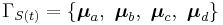  
\Gamma_{S(t)} = \{\boldsymbol{\mu}_a, \mbox{ }  \boldsymbol{\mu}_b, \mbox{ }  \boldsymbol{\mu}_c, \mbox{ } \boldsymbol{\mu}_d\}
