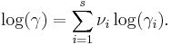 \log( \gamma ) = \sum_{i=1}^{s} \nu_i \log( \gamma_i ).