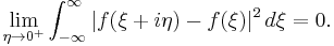 \lim_{\eta\to 0^%2B}\int_{-\infty}^\infty |f(\xi%2Bi\eta)-f(\xi)|^2\,d\xi = 0.