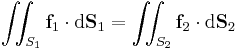  \iint_{S_1} \bold{f}_1 \cdot {\rm d}\bold{S}_1 = \iint_{S_2} \bold{f}_2 \cdot {\rm d}\bold{S}_2 