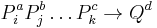 P_i^a P_j^b \dots P_k^c \to Q^d