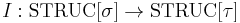 I�: \mbox{STRUC}[\sigma] \to \mbox{STRUC}[\tau]