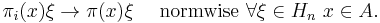  \pi_i(x) \xi  \rightarrow \pi(x) \xi  \quad \mbox{ normwise } \forall \xi \in H_n \ x \in A. 