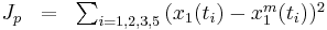 
\begin{matrix}
  J_{p} & = & \sum_{i=1,2,3,5}{(x_1(t_i) - x_1^m(t_i))^2} \\
\end{matrix}
