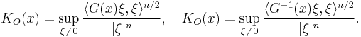 K_O(x) = \sup_{\xi\not=0}\frac{\langle G(x)\xi,\xi\rangle^{n/2}}{|\xi|^n},\quad K_O(x) = \sup_{\xi\not=0}\frac{\langle G^{-1}(x)\xi,\xi\rangle^{n/2}}{|\xi|^n}.