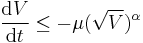 \frac{\operatorname{d}V}{\operatorname{d}t} \leq -\mu (\sqrt{V})^{\alpha}