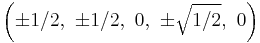 \left(\pm1/2,\ \pm1/2,\ 0,\ \pm\sqrt{1/2},\ 0\right)