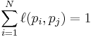 \sum_{i = 1}^N \ell(p_i,p_j) = 1