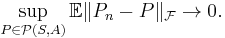 \sup_{P\in \mathcal{P}(S,A)} \mathbb E \|P_n-P\|_\mathcal{F}\to 0.