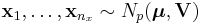 {\mathbf x}_1,\dots,{\mathbf x}_{n_x}\sim N_p(\boldsymbol{\mu},{\mathbf V})