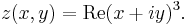  z(x,y) = \operatorname{Re} (x%2Biy)^3.