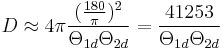 D \approx 4\pi\frac{(\frac{180}{\pi})^2}{\Theta_{1d}\Theta_{2d}} = \frac{41253}{\Theta_{1d}\Theta_{2d}}