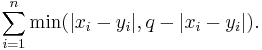 \sum_{i=1}^n \min(|x_i-y_i|,q-|x_i-y_i|).