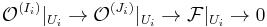 \mathcal{O}^{(I_i)}|_{U_i} \to \mathcal{O}^{(J_i)}|_{U_i} \to \mathcal{F}|_{U_i} \to 0