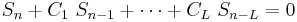  S_{n} %2B C_1 \  S_{n-1} %2B \cdots %2B C_L \  S_{n-L}  = 0