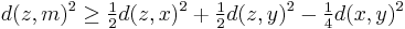 d(z,m)^2\ge \tfrac12d(z,x)^2 %2B \tfrac12d(z,y)^2 - \tfrac14d(x,y)^2