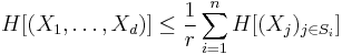  H[(X_1,\dots,X_d)] \leq \frac{1}{r}\sum_{i=1}^n H[(X_j)_{j\in S_i}]