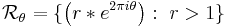 \mathcal{R}_{\theta} = \{\left(r*e^{2\pi i \theta}\right)�:  \ r > 1 \}