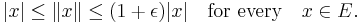  |x| \leq \|x\| \leq (1%2B\epsilon)|x| \quad \text{for every} \quad x \in E.