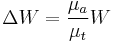 \Delta W = \frac{\mu_a}{\mu_t} W