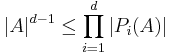  |A|^{d-1}\leq \prod_{i=1}^{d} |P_{i}(A)|