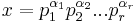 x=p_1^{\alpha_1} p_2^{\alpha_2}... p_r^{\alpha_r} 