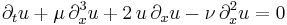 \displaystyle \partial_t u %2B \mu\, \partial_x^3 u %2B 2\, u\, \partial_x u -\nu\, \partial_x^2 u = 0