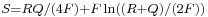 \scriptstyle S=RQ/(4F) %2B F \ln((R%2BQ)/(2F))