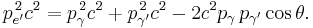 p_{e'}^{\, 2}c^2 = p_{\gamma}^{\, 2}c^2 %2B p_{\gamma'}^{\, 2}c^2 - 2c^2 p_{\gamma}\, p_{\gamma'} \cos\theta.