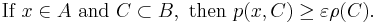 \text{If }x \in A\text{ and }C\subset B,\text{ then } p(x, C)\geq \varepsilon \rho(C).