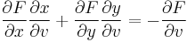 \frac{\partial F}{\partial x} \frac{\partial x}{\partial v} %2B\frac{\partial F}{\partial y} \frac{\partial y}{\partial v} = -\frac{\partial F}{\partial v}